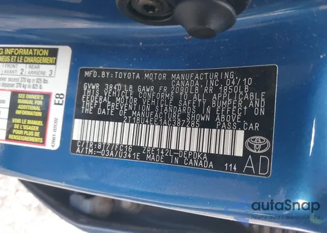 2010 Toyota Corolla Le z USA, uszkodzony, nr VIN 2T1BU4EE1AC387285